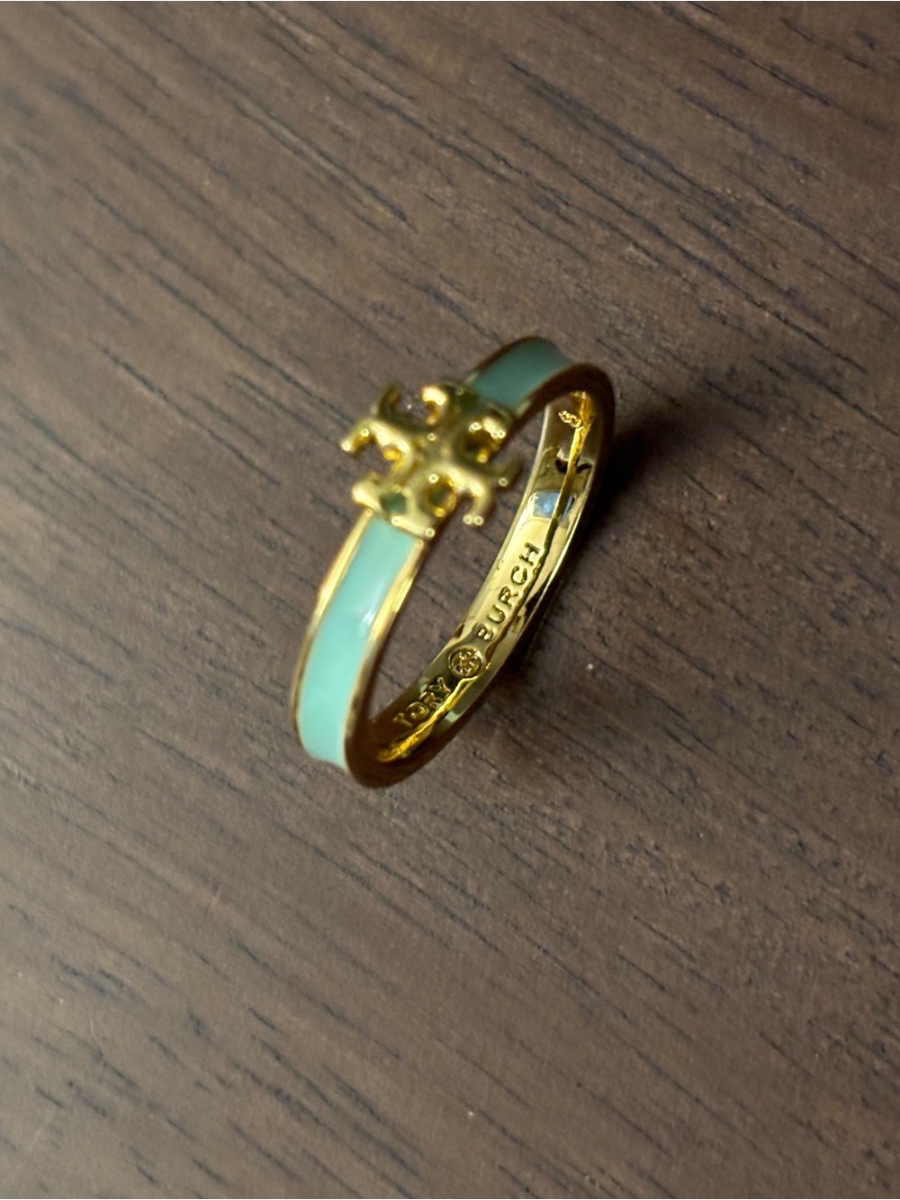Tory Burch Gold-Tone Ring with Mint Enamel Logo size 8 - Picture 2 of 8